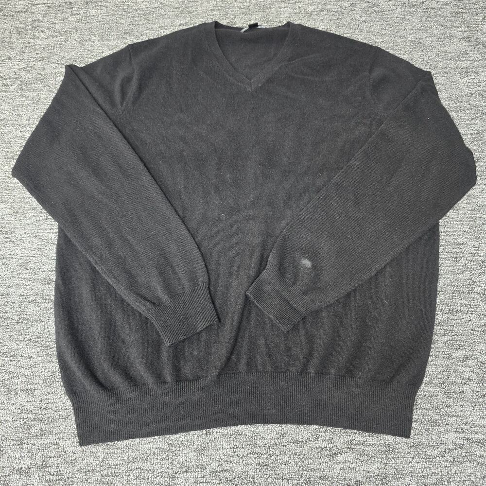 State Cashmere V-Neck Sweater Men XXL Black 100% Cashmere Pullover Read Remarks